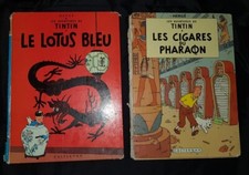 2 Tintins imp 1966 abimés : Lotus bleu B40 1946 + Cigares Pharaon B39 1955