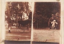 ANCIENNE PHOTOGRAPHIE JEUNE BÉBÉ DANS SON LANDAU ET AVEC SES PARENTS
