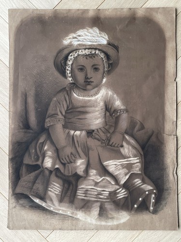 Grand dessin ancien fillette - ancien,