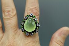 Bague Argent Massif 925 et Vermeil Pierre de Lune Tanzanites et Tsavorites T.56