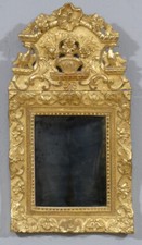 Miroir à Fronton d'époque Louis XIV En Bois De Chêne Sculpté Et Doré Début XVIII