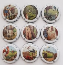 Série de 9 capsules de champagne Veuve Cheurlin Fables de la Fontaine. TA