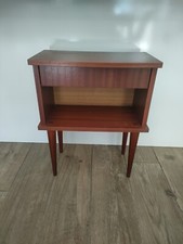 Ancien Chevet En Bois Foncé Pieds Compas avec Tiroir - Vintage - H60,5 cm