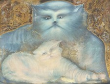 Guy RIBES - Lithographie originale signée dédicacée rehaussée à la main Chats