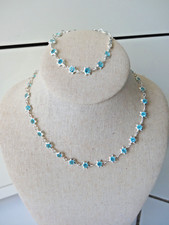 Parure Collier Bracelet argent poincon 925 Pierre Bleu Bijouterie Vintage Etoile