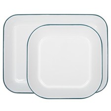 2pc Vert Rectangle Blanc Ensemble de Plaques de Cuisson en émail Four Grillage