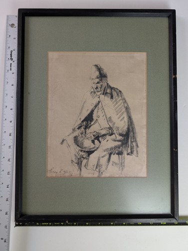 Antique charcoal drawing - charcoal,