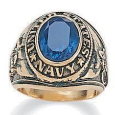 US NAVY Bague Cristal Bleu Militaire Homme Bijoux 18kt Plaque Tailles 12 13 Neuf