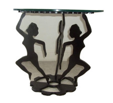  Table basse sculpturale fer découpé femmes danseuses vers 1950 