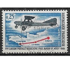 Timbre YT 1565 1ére Liaison Postale Paris st Nazaire 1918 1968 Oblitéré