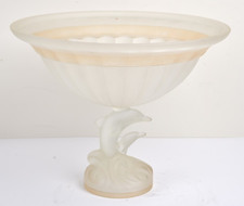 Grande Coupe à Fruit en verre Sablé Opaline - Sujets Dauphins