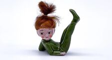 Vintage Napco Japon Figurine en Céramique Pixie Elfe Avec Rouges Cheveux 50er An