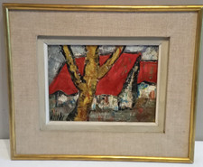HENRI D ANTY MAISONS AU TOIT ROUGE HUILE SUR TOILE