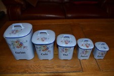 @@@ ANCIEN ENSEMBLE DE 5 POTS A EPICES EN FAIENCE - DECOR FLEURI - TBE -