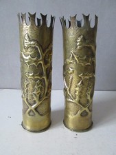 Douille Obus Sculpté de 75mm Artisanat des Tranchées 14/18. Vase en Cuivre