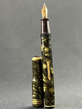 Stylo plume vintage 1940 marbré vert Unic Mondial