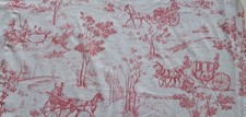 Coupon tissu ancien coton motif toile de jouy rose vintage