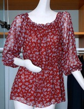 Diane Von Furstenberg Silk Floral Print Red Blouse S