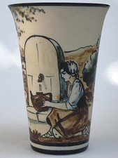 Superbe ancien VASE ou VERRE GRES signé MOREAU R.F CIBOURE Bergère fontaine TBE