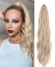 Extension Synthétique Postiche Blond Doré Or Queue De Cheval Ondulé A Pince 50cm