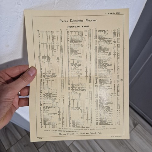 Meccano tarif pièces - ,