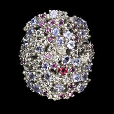 925 Bague en Argent Rond Rhodolite Tanzanite Gemme Topaze Bijoux Taille 8