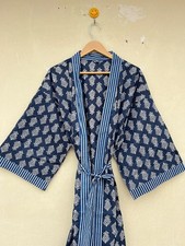 Robe Kimono En Coton Indigo