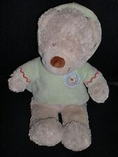 doudou peluche ours beige capuche pull vert NICOTOY 29cm (2 dispo)