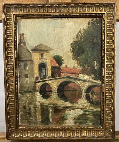 Huile sur panneau école - ,