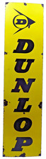 Panneau Émaillé Vintage Dunlop Pneus 72x18 Automobilia Jaune Noir Années 1950