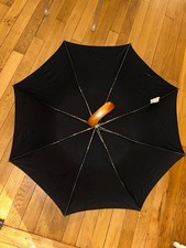 Parapluie télescopique automatique Lockwood, toile en coton noir, poignée en éra