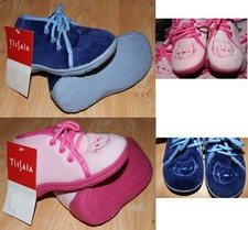 PAIRE DE PANTOUFLE CHAUSSONS VELOURS 25 / 26 / 27 GARCON FILLE BLEU / ROSE CHAT