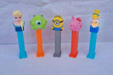 5 PEZ DISTRIBUTEUR BONBONS " DISNEY ELSA,CENDRILLON,MONSTRE BOB,MIGNON,PEPPAPIG