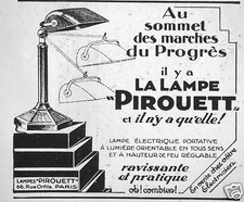 PUBLICITÉ 1929 LAMPE PIROUETT AU SOMMET DES MARCHES DU PROGRÈS IL N'Y A QUELLE