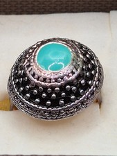 Bague vintage ajustable argentée avec pierre turquoise – bijou fantaisie ancien