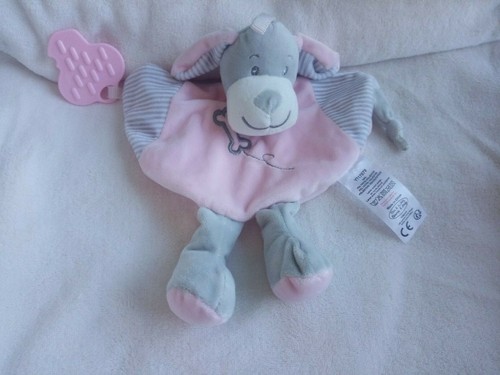Doudou plat chien rose blanc - plat,
