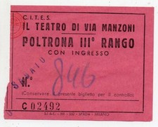 Billet Théâtre De Via Manzoni - Milano - Fauteuil III° Rang - Premières Années