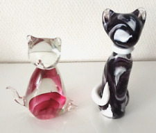 lot 2 Chat verre Soufflé  Création Artisanal Murano Italie Venise couleurs ligne