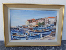 G.CHAROTTE Tableau Peinture sur Toile Cartonnée : Port Saint-Florent en Corse