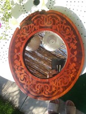 MAGNIFIQUE MIROIR MURAL ANGLAIS,  OVALE,  BOIS MARQUETÉ,  FROST AND REED