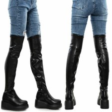 Bottes Hautes Élastique Femme Cuissardes Chaussures Semelle Plate TooCool Q768