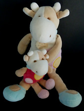 *. DOUDOU ET COMPAGNIE PELUCHE VACHE BLEU CERISE BEBE ROSE BLEU JAUNE 30cm TBE