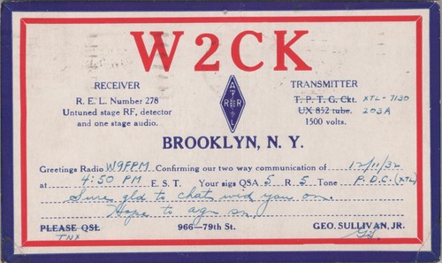 Qsl card w2ck brooklyn 1932 - qsl, ny