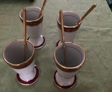 Lot de 4 Mazagrans porcelaine du Berry et cuillère dorée or fin parfait état