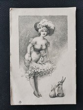 CPA Dessin d'une jeune femme avec un lapin sur sa robe
