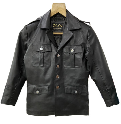 Veste militaire noire cuir - noire,