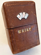 Boite en cuir de deux jeux de cartes anciennes de whist B. P. Grimaud 19e siècle