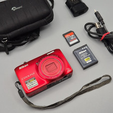 Nikon Coolpix S6300 Digital Compact Camera 16MP Full HD 10x Zoom Red, Charger SD