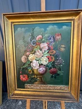 tableau Le vase au bouquet de "Fleurs anciennes" signé JS Jouye
