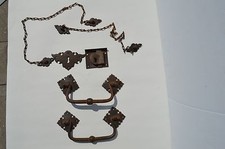 FANTASTIC COMPLETE SET OF TRUNK/FURNITURE HARDWARE, HANDLES,LOCK, LOCK PLATE ETC